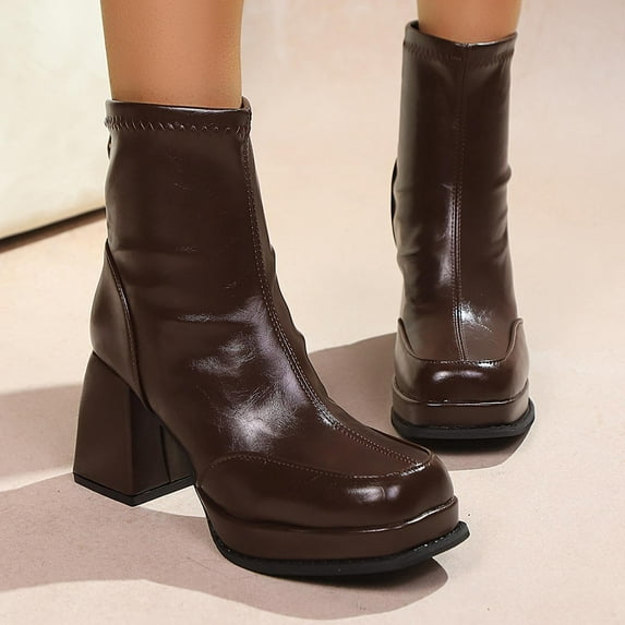 Tawop women's Boots Ankle Chunky High Heel Square Toe Fall Boots