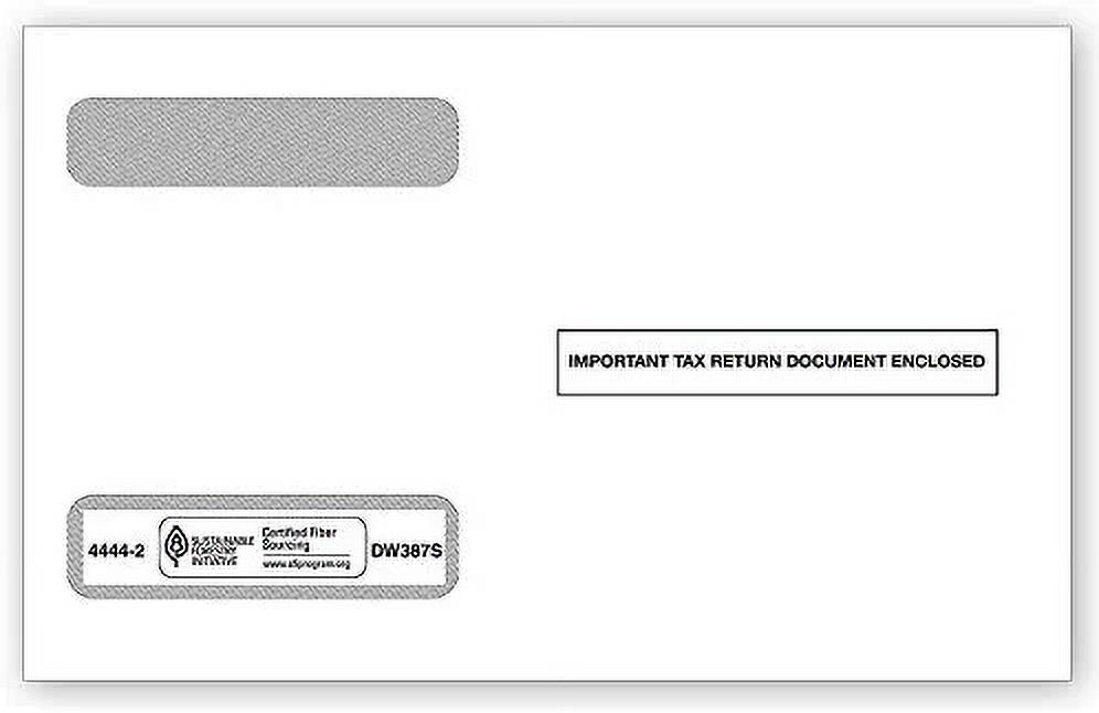 Tax Envelopes Designed for W2 Forms 4 Up Horizontal Format, Double
