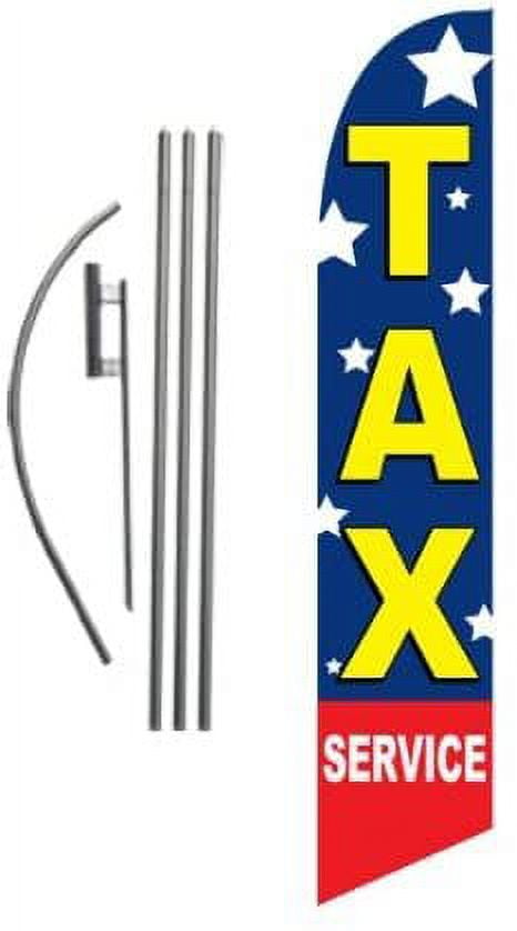 Tax Service Advertising Feather Banner Swooper Flag Sign with Flag Pole Kit and Ground Stake, Stars