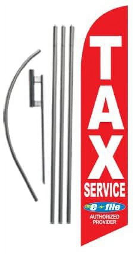 Tax Service E-File Authorized Provider Red Income Tax Service Advertising Feather Banner Swooper Flag Sign with 15 Foot Flag Pole Kit and Ground Stake