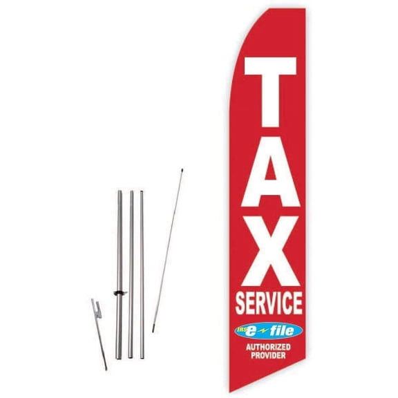 Tax Service E-File Authorized Provider Red Super Novo Feather Flag - Complete with 15ft Pole Set and Ground Spike