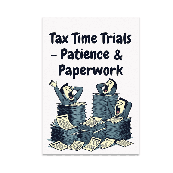 Tax Time Trials - Patience & Paperwork - Office Decor - 13x19 Poster Print