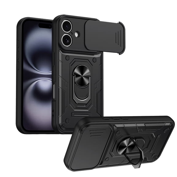 TaxFox for iPhone 17 Case with Camera Lens Cover & Kickstand, [Military Grade Drop Protection] Magnetic Kickstand Protective Case, Black