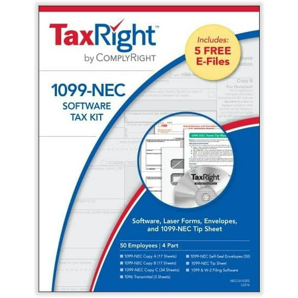 TaxRight 1099- 4-Part Tax Form Kit with Software and Envelopes, Pack of 50