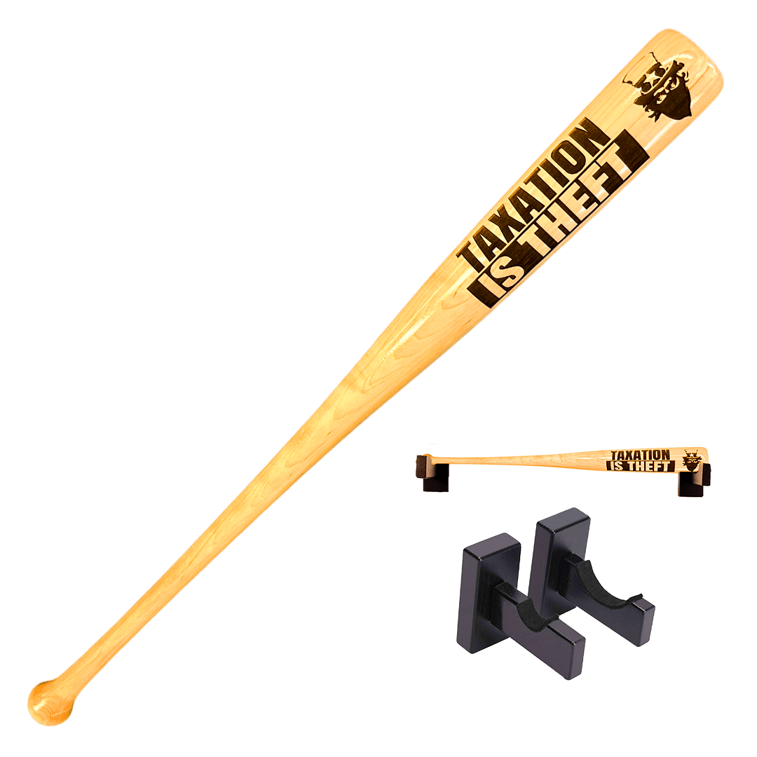 Taxation is Theft Engraved Baseball Bat with Wall Mount