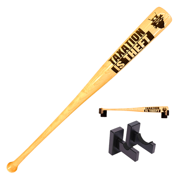 Taxation is Theft Engraved Baseball Bat with Wall Mount