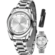 Taxau Fashion Mens Watch Classic White Face Watch For Men Sliver Stainless Steel Watches Analog Quartz Watch Men Day Date Mens Wrist Watches Men Minimalist Watches Waterproof Men's Watch