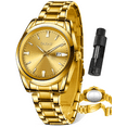 thumbnail image 1 of Taxau Gold Watch For Men Gold Stainless Steel Strap Watch Men Big Gold Dial Mens Watch Men Fashion Date Watch Mens Waterproof Watch Classic Analog Quartz Men Wrist Watches, 1 of 10