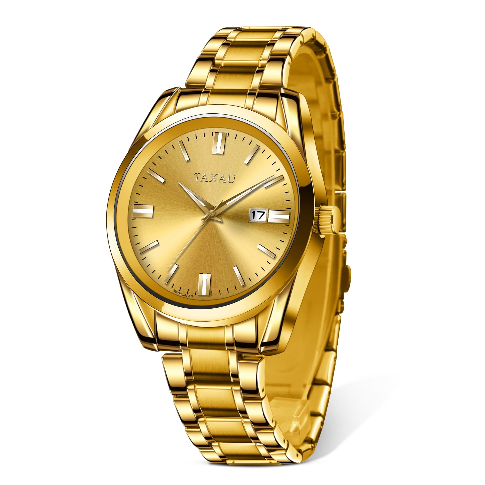 Taxau Gold Watch For Men Gold Stainless Steel Strap Watch Men Big Gold Dial Mens Watch Men