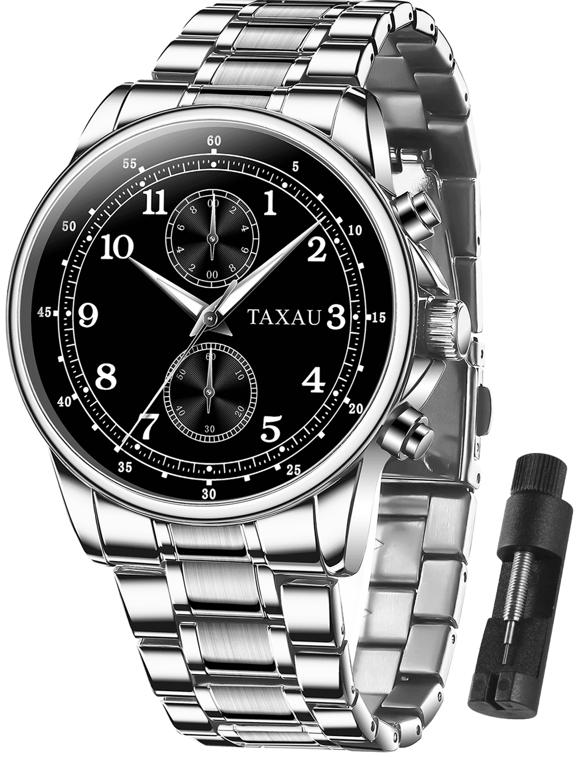 Taxau Men s Luxury Chronograph Stainless Steel Watch Black Face