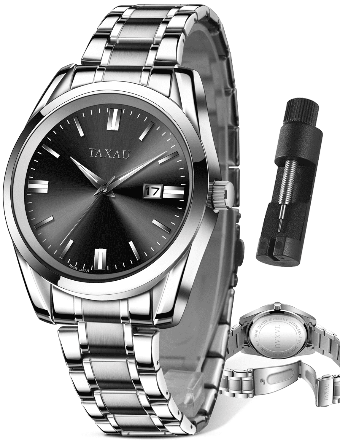 Guess Multi-Function Men UBA Silver Stainless Steel Quartz Watch with Black Dial display picture 1