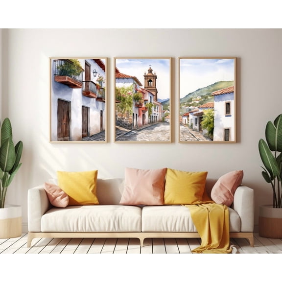 Taxco Mexico Poster Colonial Architecture Poster Historic Town Decor Guerrero Street Poster Mexican Travel Home Art Set 3