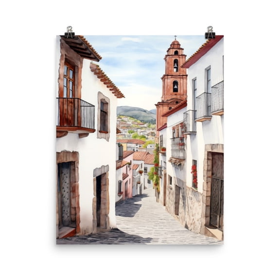 Taxco Mexico Print, Colonial Architecture Street Scene Home Decor #3598, Unframed Poster Size 12x18