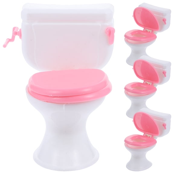 CTIRCHIU Set of 4 Miniature Plastic Toilets for Home Decor, Detailed Small Bathroom Accessories for Dollhouses and Crafts