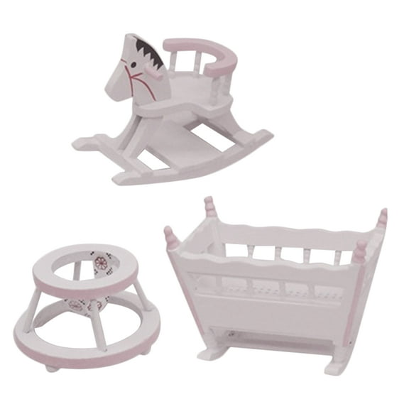 DRAFIDEEP 1Set Dollhouse Furniture Set Wooden Cradle Rocking Horse for Decoration
