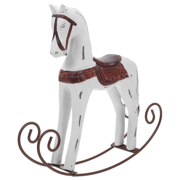 Taxenne Statue Nordic Style Rustic Horse Model Photo Prop Desktop Shaking Horse Figurine for Home Office White