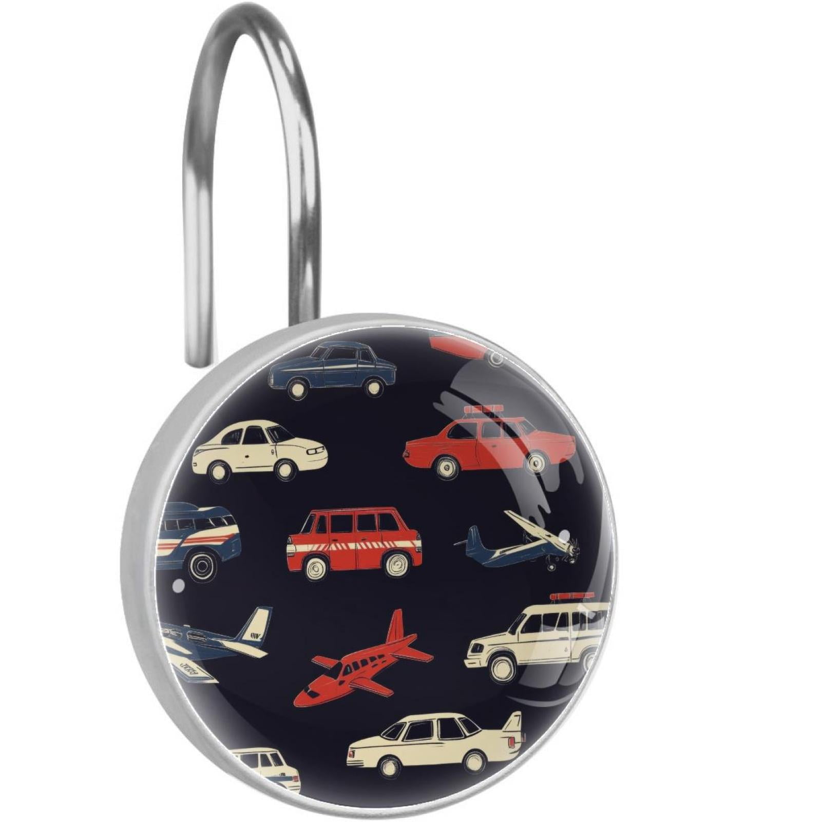 Taxi Car and Airplane Shower Curtain Hooks Round Crystal Glass, Set of 12 Shower Curtain Rings - Shower Hooks for Curtain Shower Rings