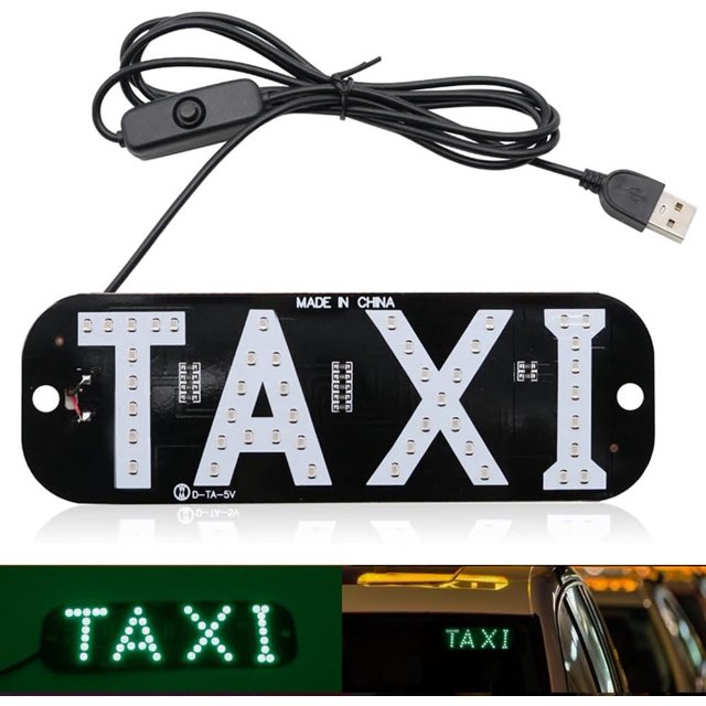 Taxi Sign Light USB On/Off Button, Bright Taxi LED Sign, Suction Cup