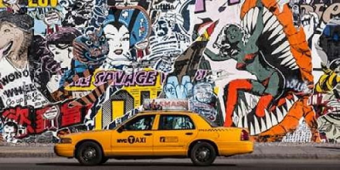 Taxi and mural painting in Soho NYC Canvas Art - Michel Setboun (10 x 20)