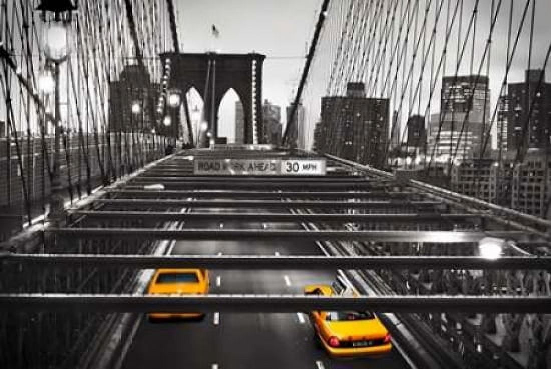 Taxi on Brooklyn Bridge NYC Canvas Art - Anonymous (12 x 18)