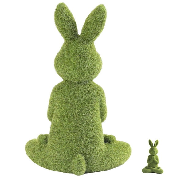 Taxidermy Easter Flocked Bunny Moss Decor Figure Garden Figurines Rabbit Decoration Statue Plush Toy Yoga