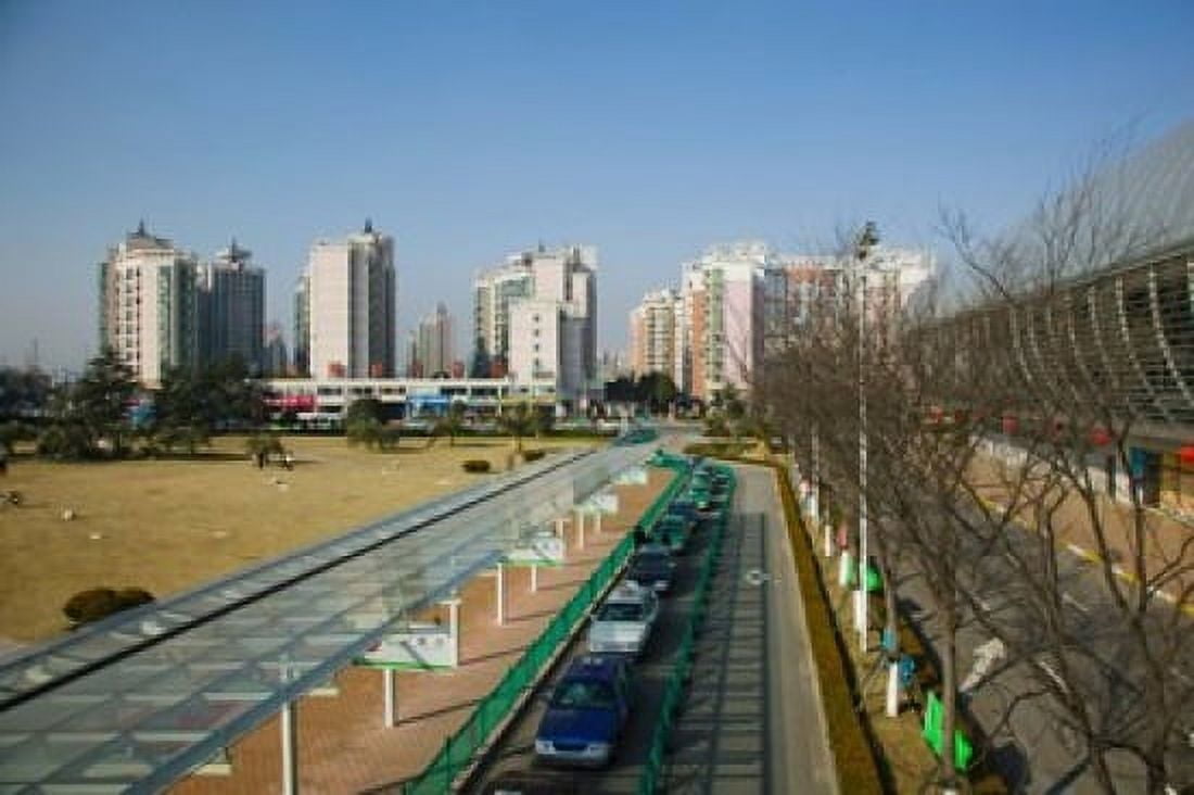 Taxis parked outside a maglev train station Pudong Shanghai China Canvas Art - Panoramic Images (36 x 24)