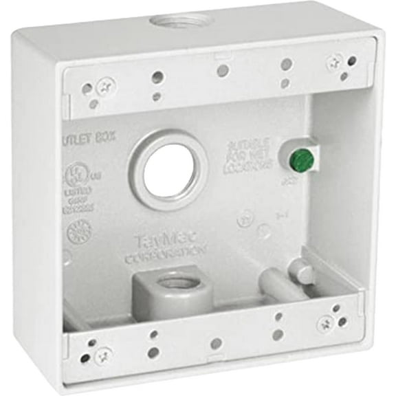 TayMac DB375WH 3/4-Inch 3 Hole 2-Gang Weatherproof Box, 3/4-Inch Outlets, White