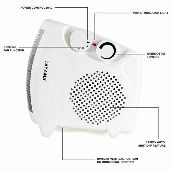 Tayama TFH-2000A 10 x 4.75 x 9.5 in. Portable Cool Function Dual Fan Heater with 2 Heat Setting, White