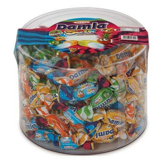 Tayas Damla Sours, Turkish Assorted Fruit Flavored Soft Candies, 800g bucket