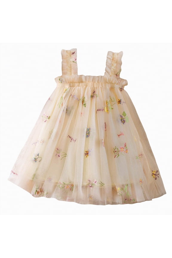 Baby Girl Dress Floral Embroidered Toddler Princess Dress with Flutter Sleeves Baby Girl Clothes