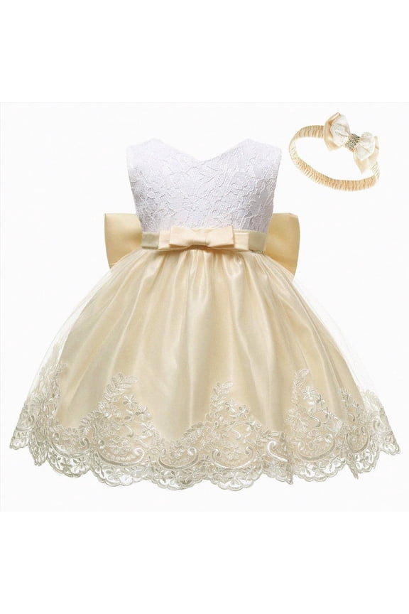 Baby Girl Dress Lace Bowknot Formal Tutu Dress Set with Headband Flower Girl Easter Clothes Infant Baby Clothes