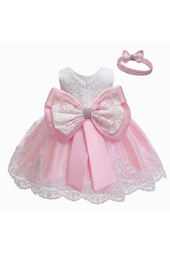 Baby Girl Dress Lace Bowknot Formal Tutu Dress Set with Headband Flower Girl Easter Clothes Infant Baby Clothes