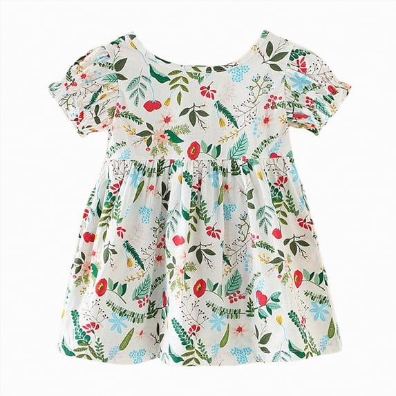 Taybagh Baby Girl Dresses Round Neck Party Dress with Floral Graphic Printed for Baby Casual Clothes Light Green 5-6 Years