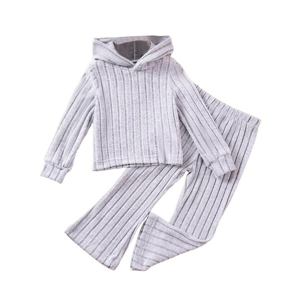 Taybagh Baby Girl Outfit Solid Color 3t Girls Clothes Winter Hooded Knitted Sweater Bell-Bottom Trousers Casual Outfit