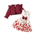 thumbnail image 1 of Taybagh Baby Girl Outfits Floral Toddler Girls Dress with Cardigan Outfit Sleeveless Dress Set 18 Months Girl Clothes Brick Red 6-9 Months, 1 of 7