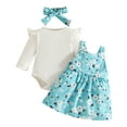 thumbnail image 1 of Taybagh Baby Girl Outfits Long Sleeve Ribbed Winter 6-9 Month Girl Clothes Romper Floral Suspender Skirt Set with Headband Birthday Outfit Sky Blue 9-12 Months, 1 of 9