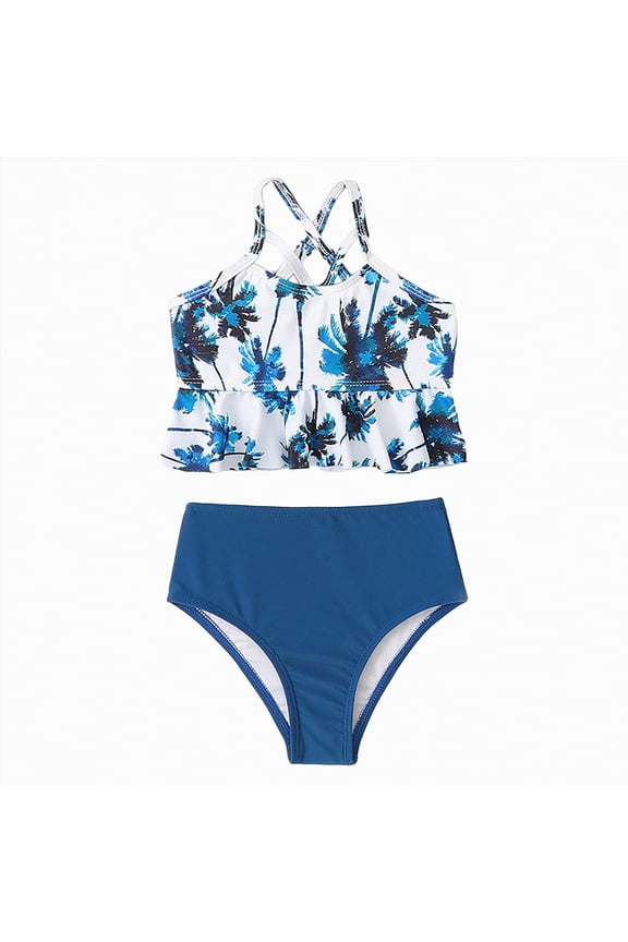 Baby Girl Swimsuit hanging neck Ruffled Bikini Set Solid Color Bikini Bottoms Toddler Clothes Swimsuit