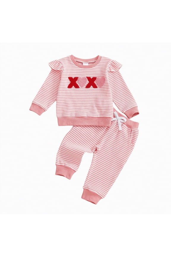 Baby Girl Valentines Outfit Crewneck Knit Sweatshirt Love Outfit with Pants 12-18 Month Girl Clothes