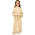 thumbnail image 1 of Taybagh Baby Girl Winter Outfits Solid Color 2 Piece Sweatsuit Set Alf Zip Sweatshirt Pants Teen Girls Clothes Size 6 Beige 7-8 Years, 1 of 6