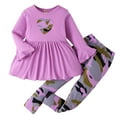 thumbnail image 1 of Taybagh Baby Outfits Girl 1-6Y Girl Clothes Heart Printed Top with Skirt Patch Camo Pants Winter Outfit Purple 5-6 Years, 1 of 8