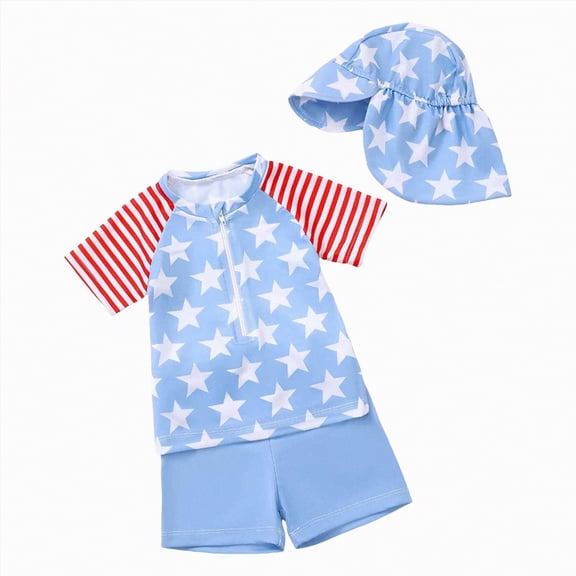 Taybagh Baby Swimsuit Star Zipper Color Swimsuit Matching Boy Shorts Short Sleeved Shorts Hat Beach Set