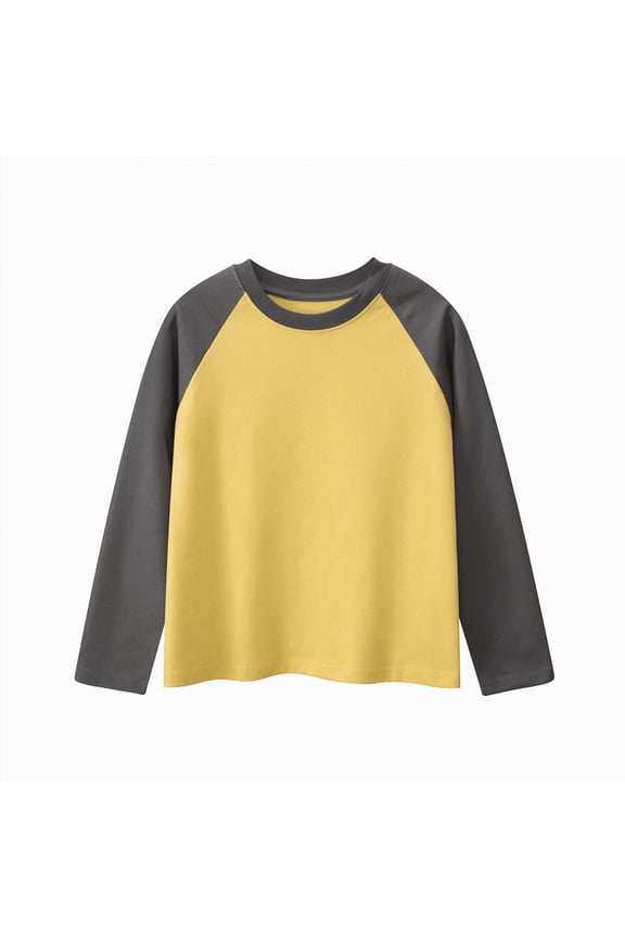 Boys Long Sleeve Tops Color Blocked Tshirts Casual Round Neck Toddlers Winter Clothes Wear