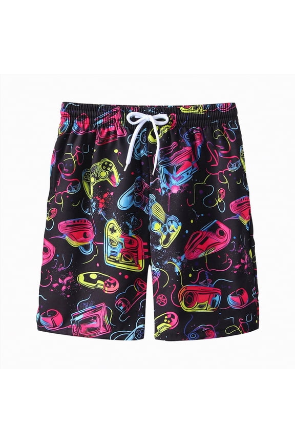 Boys Swim Shorts Beach Shorts Border Boys Casual Summer Swim Trunks with Pineapple Coconut Tree Printed Comfort