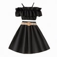 thumbnail image 1 of Taybagh Dress for Girls Sleeveless Off-The-Shoulder Split Style Dress Ruffles with Belt Formal Clothes Black 7-8 Years, 1 of 6