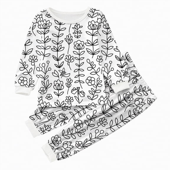 Taybagh Girl Outfit 3-8 Graphic Toddler Girls Clothes Size 6 Cute Colouring Long Sleeve Set with Diy Hand Painted Play Wear Light Gray 7-8 Years