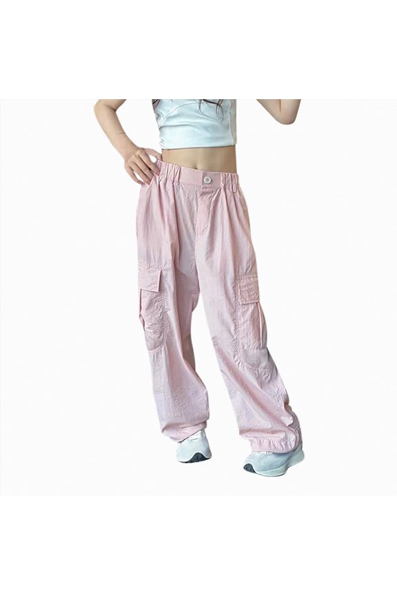 Girls Cargo Pants Sleek Chic Girls Wide Leg Sweatpants Teen Loose Fit Big Pockets Trousers