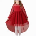 thumbnail image 1 of Taybagh Girls Holiday Dress Red Contrast Mesh Long Sleeve Formal Party Dress High Low Hem Girls Clothes Size 10-12, 1 of 9