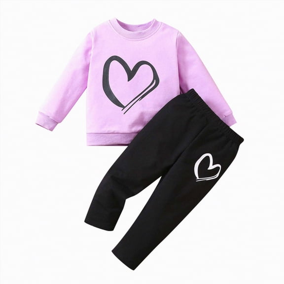 Taybagh Girls Holiday Outfits Long Sleeve Clothes for Girls Sleek Baby Clothes Heart Print Fall Shirts Jogger Trousers Baby Outfits