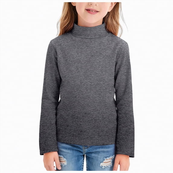 Taybagh Girls Long Sleeve Top with High Neck Solid Color Baby Girl Clothes Chic Shirt for Teens Base Everyday