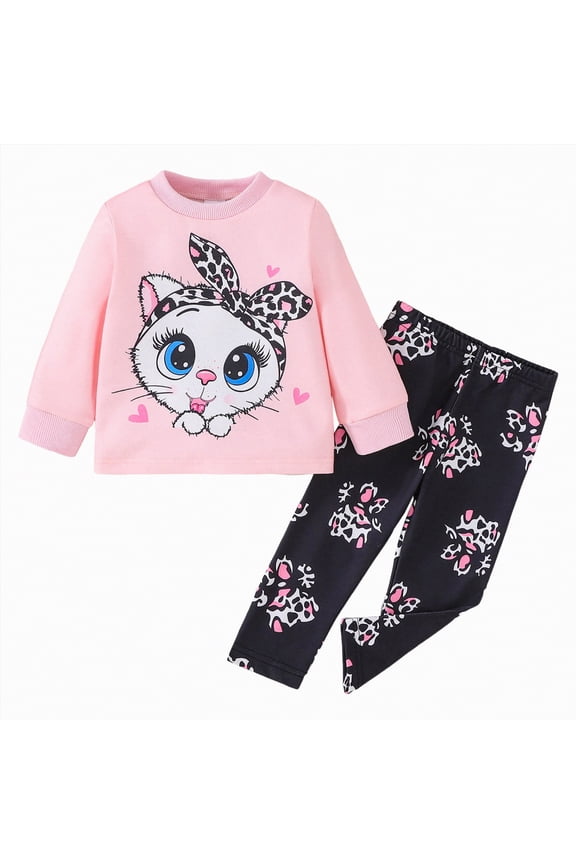 Girls Outfits Size 2 Long Sleeve Clothes for Girls Sweatshirt Pants Set Fall Chic Baby Outfits Pink 2-3 Years